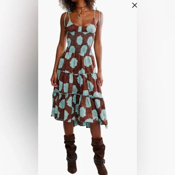 Free People Dresses & Skirts - Free People Adriel Tie Strap Tiered Midi Dress. Sz: Large